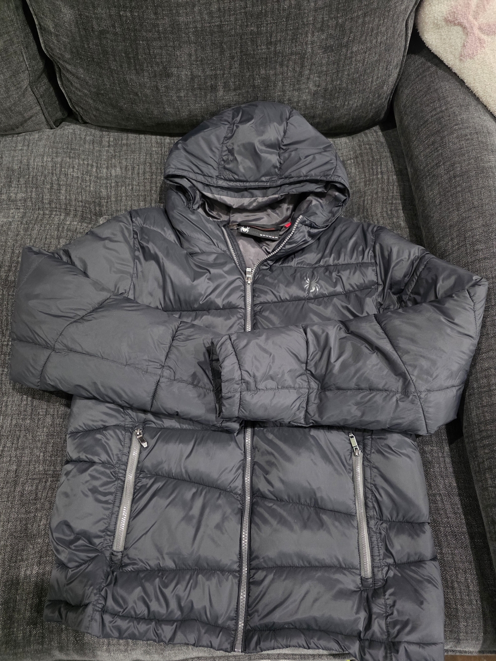Spyder Men's Hooded Puffer Jacket - Charcoal Gray